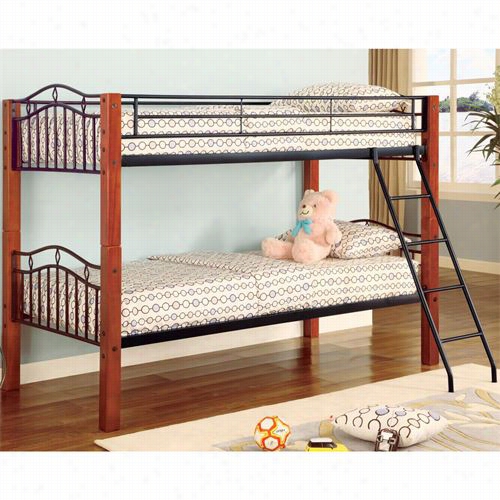 Coaster Furniure 2248 Haskell Meta1 And Wood Casual Twin Over Twin Bunk Bed In Cherry