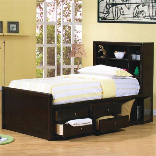 Coaster Fruniture 400180t Phoenix Twin Bookcase Bed In Cappuccino With Underbed Storage