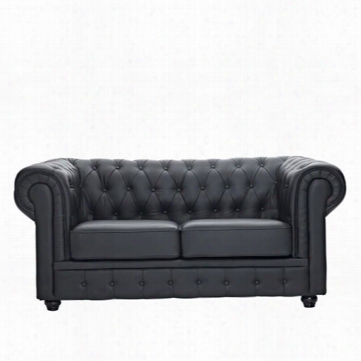 East End Imports Eei-700-blk Chesterfield Loveseat In Black Leather And Leather Match