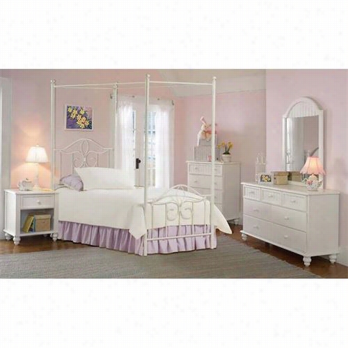 Hilllsdale Furniture 1354tp4set Westfield 4 Pie Ce Canopy Twin Metal Bedroom Set In Fof White