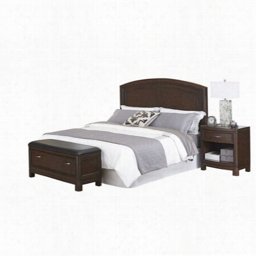 Home Styles 5549-5023 Crescemt Eminence  Que En Headboad, Night Stand, And Upoltsered Bench In Two-tone Tortoise Shell