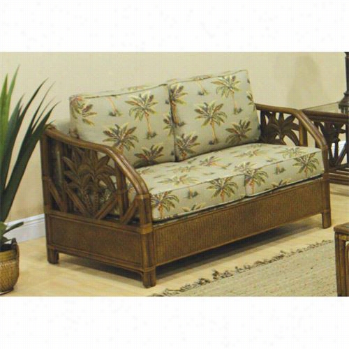 Hospitality Rattan 401-1365-tca-l Cancun Palm U Pholstered Rattan/wicekr Loveseat In Tc Antique With Cushions