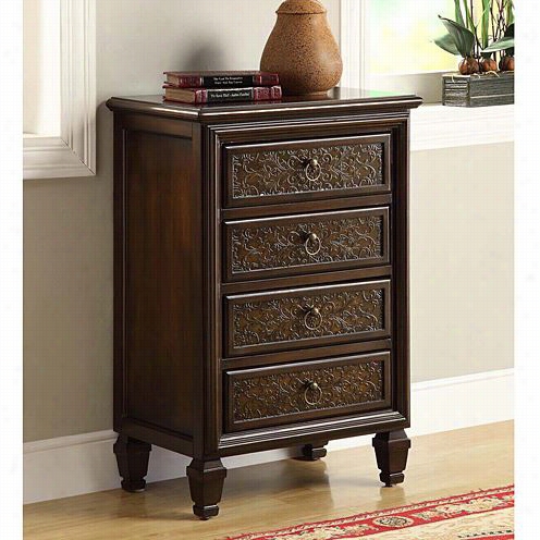 Monarch Specialties I3822 Transitional 4 Drawers Bombay Chest In Dark Brown