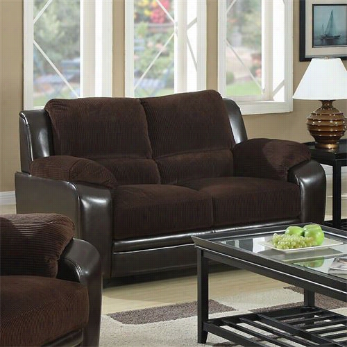 Monarch Specialties I8902br Corrduroy/brown Leather-look Love Seat In Chocolate