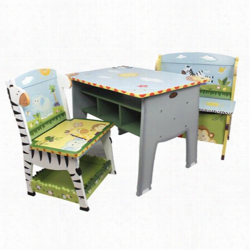 Teamson W-8267a Sunny Safari Dssk, Chair And Bench Set