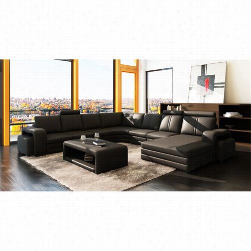 Vig Furniture Vgev3130 Divani Casa  Modern Bonded Eather Partial Couch In Black With Coffee Table