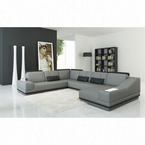 Vig Furniture Vgev5068 Divani Casa Modern Leather Sectional Sofa In Grey Ax Black