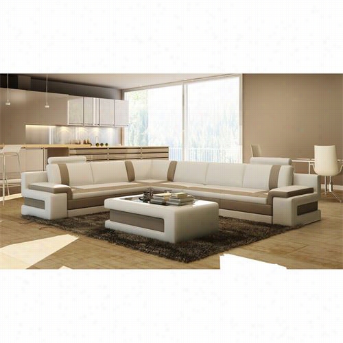 Vig Furniture Vgev5083 Divani Casa Moedrn Bonded Leather Sectional Sofa In White/brown With Coffee Table