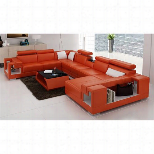 Vig Furniture Vg Ev6138 Divani Casa Modern Bonded Leather Setioanl Sofa In Orange/white