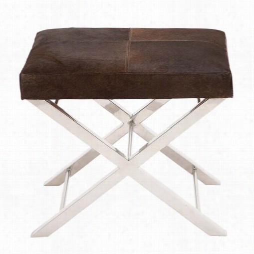 Woodland Imports 41208 The Stylish Stainless Steel Brkwn Leather Stool