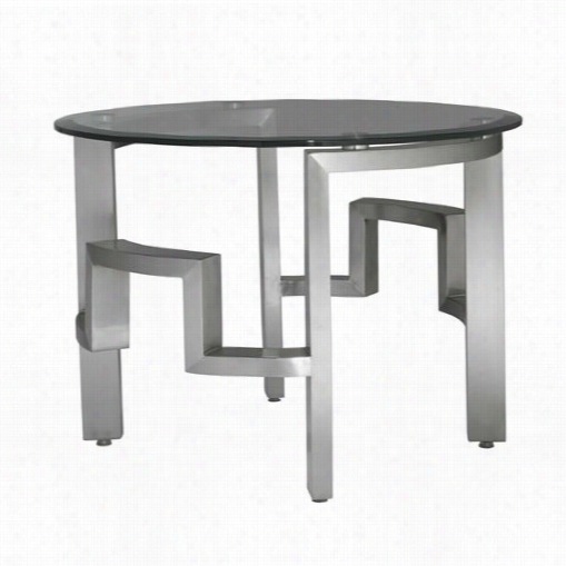 Allan   Copley Designs 21101-02r Stella Round Eend Table With Glass Top  Forward Brushed Stainless Harden Base