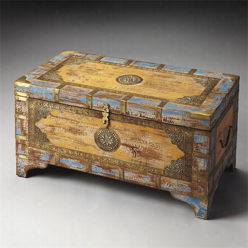 Butlr 336520 Artifacts Nador Painted Brass  Inlay Storage Trunk