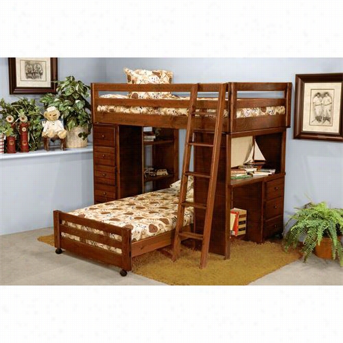 Chelse Ahome Furniture 3524796-4452 Twin / Twin Loft Bed With Desk And Chest Ends In Cocoa