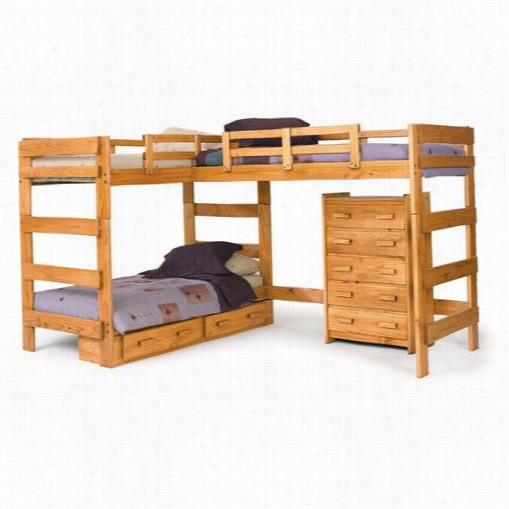 Chelsea Home Furniture 3662008-s L Shaped Twin / Twin Loft Bed Witth Underbed Stirage In Honey