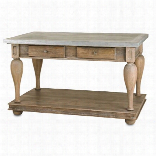 Currey And Company 3152 Sullivans Work Table In Antique Walnut/galvanized