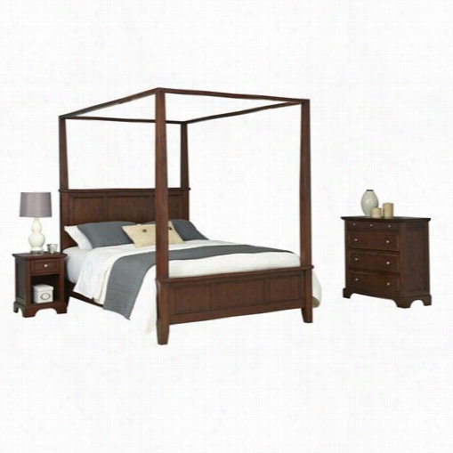 Home Styles 5529-5103 Chesapeake Queen Canooy Bed, Night Stand, And Chesf In Cherry