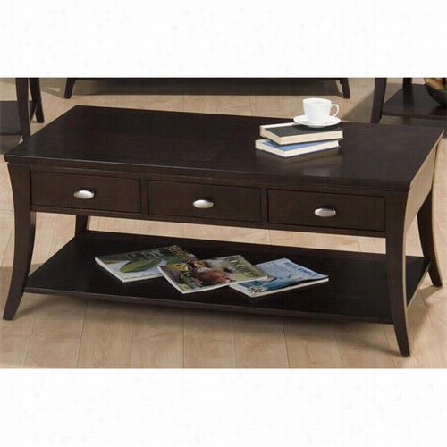 Jofran 629-1 Cocktail Table With 3 Drawers And 1 Shelf In Manhattan Espresso