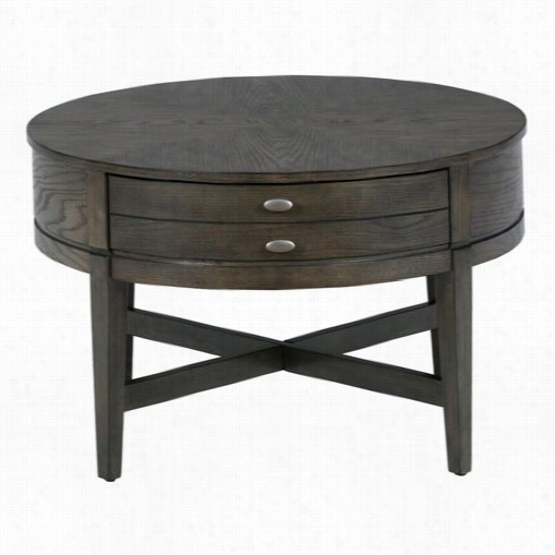 Jofran 729-2 Round Cocktail Table With "&;quot;x"" Stretchers And Drawre In Miniature Santique Gray Oak