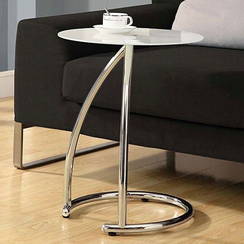 Monarch Specialties 3003  Chrome Metal Accent Table With Frosted Tempered Glass
