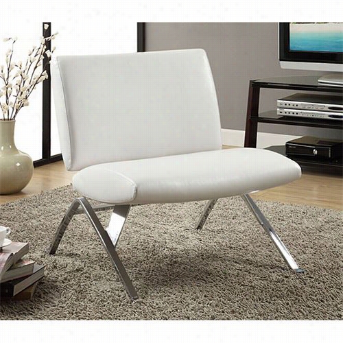 Monarch Specialties I8074 Leather Look/chrome Metal Modern Cacent Chair In White