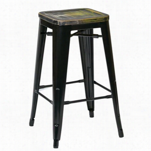 Office Star Brw31263a2 Bristow 26"" Antique Metal Barstool With Vinage Wood Seat - 2pack