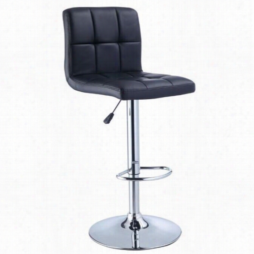 Powell Furniture 12851  Adjustable Height Bar Stool Ni Black Quilted Faux Leather And Chrome