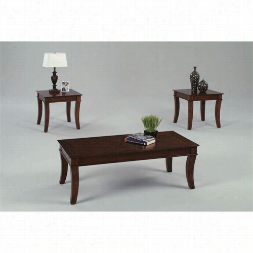 Progressive Fur Niture P304-95 Corona Transitional Cocktail Table And 2 End Tables In Medium Cherry