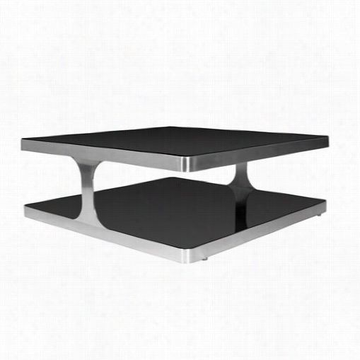 Allan Copley  Designs 21103-015 Diego  Square Cocktail Table With Black Glass Top And Shelf And Burshed Stainless Steel Frake