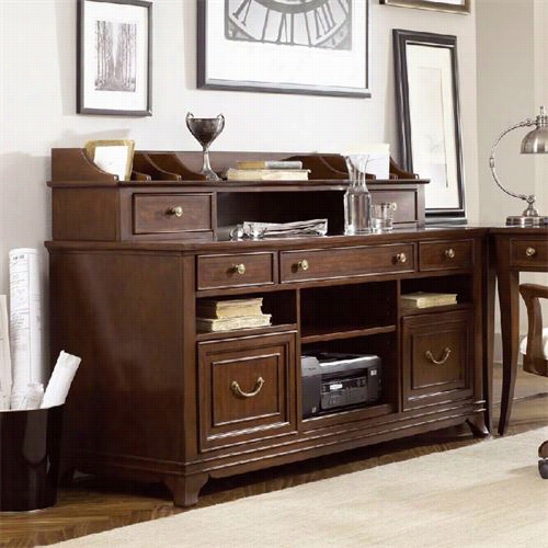 American Drew 091-942 Cherry Grove Home Office Credenza And Hutc Hin Mid Tohe Brown