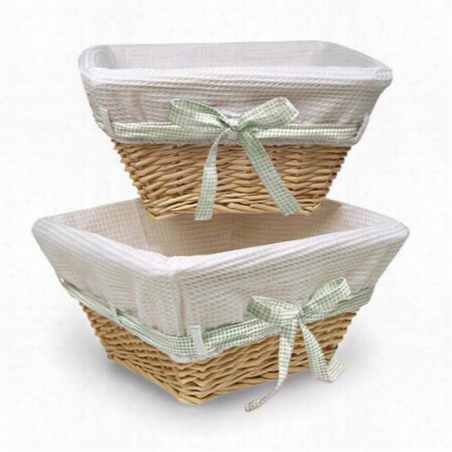 Badger Baskets  0083n  Natural Wicker Nursery Baskets Wiyh White Liners And Four Riibbons - Set O 2