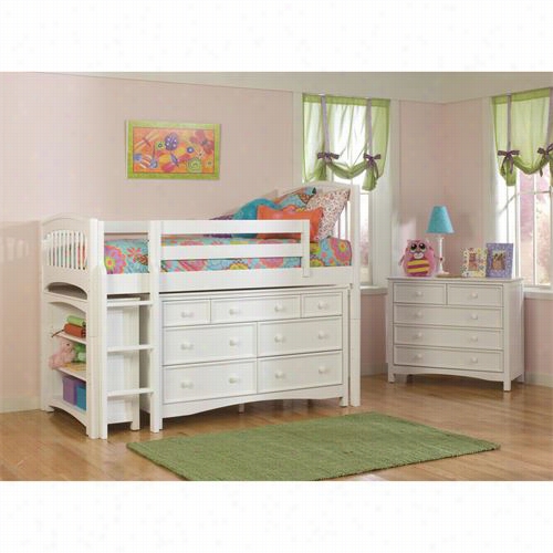Bolton Furniture 9841500ls802 Windsor Twin Low Loft Storage Bed  In White With Wakefield 7-drawer Dresser And Bookcase