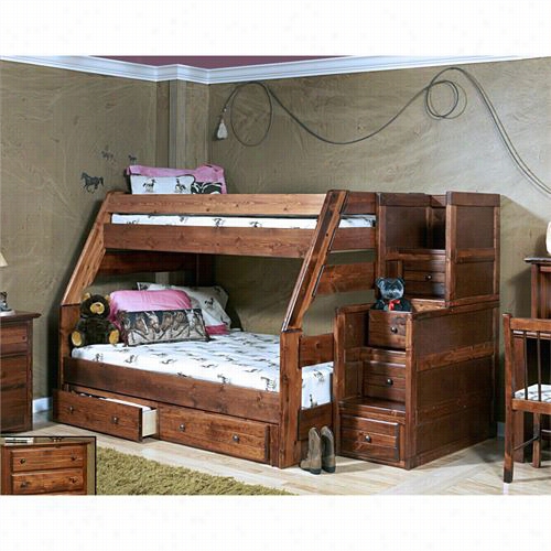 Chelsea Home Furniture 3524720-4453 Twin / Full Bunk Bed With Stairway Chest In  Cocoa