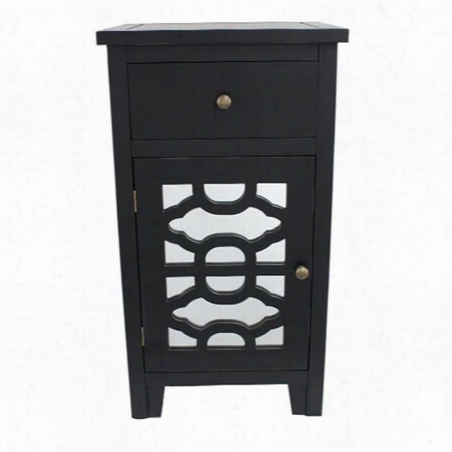 Decor Therapy Fr1688 End Table With Geometric Pattern And Mirro R Accent In Black