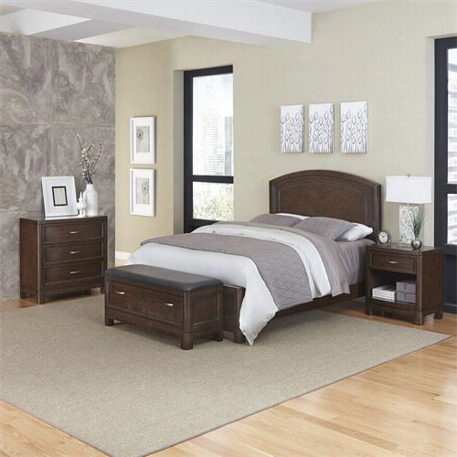 Homestyles5549-5035 Crescent Hill Queen Bed, Night Stand, Upholstered Beench, And Cnest In Two-tone Tor Toise Shell