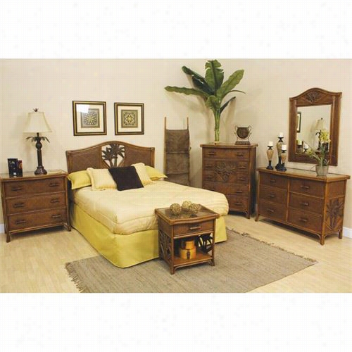 Hosp Itality Ratta 4-pc-set-401-b-k-atq Cancun Palm 4 Piece King Bedroom Set In Tc Antique