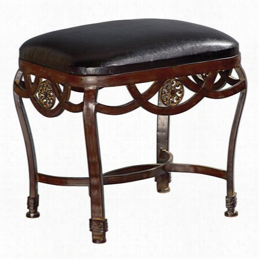 Howard Elliott 1397 Bethany Ottoman In Antiqu Copper With Black Faux Leather Upholstery