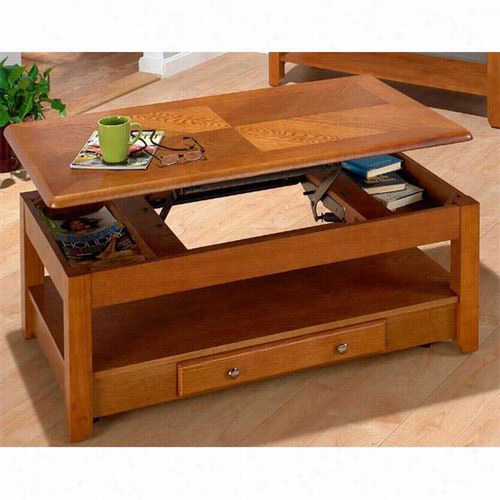 Jofran 480-1 Lift-top Cock Tail Table/coffee Table With 2 Drawers And Casters In Light Oak