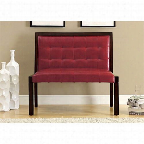 Monarch Specialties I4532 Wood 40""l Bench In Burgunddy Leqther Look/cappuccin O