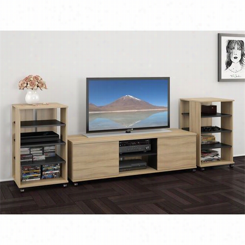 Nexera 4400679 Jasper 6"" 2-door Tv Stand And Mobile Storage Tower Entertainment Set In Bis Cotti/ Black