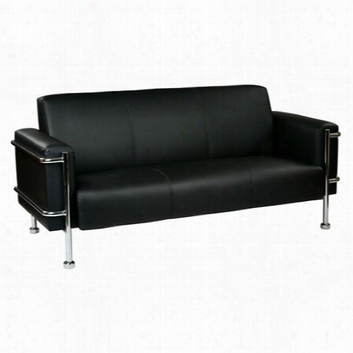 Office Star Sl9803-ec3 Sofa In Chrome With Black Ec O Leather