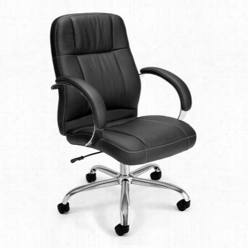 Ofm 517-lx-t Stimulus Series Leatherette Executivd Mid-back Chair In Chrome//blak