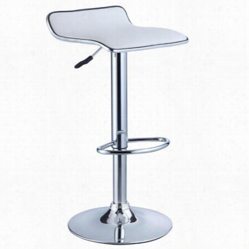 Powell Furniture 211-847 2 Piece Thin Esat Adjustble Height Bar Stool In White Faux Leather And Chrome