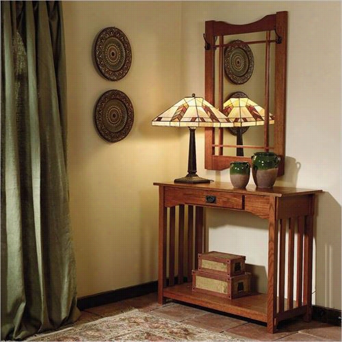 Powell Furniture 993-289t2 Console And Mirror In Mission Oak