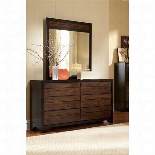 Progressive Furniture P123-23-p123-50 Echo Drawer Dresser With Mirror In Black/dark Oak