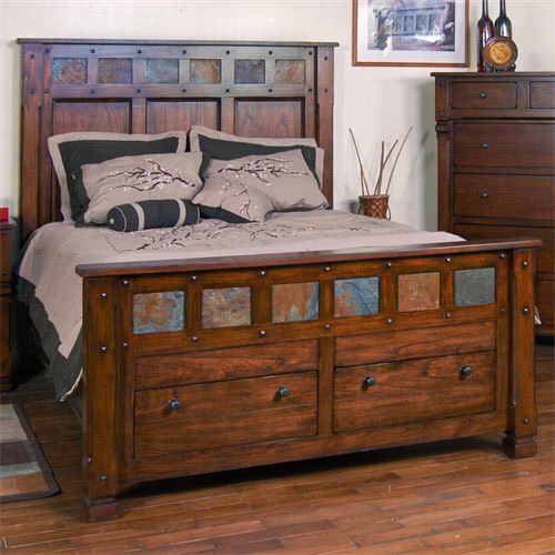 Sunny Designs 2322dc-q Santa Fe Queen Panel Bed In Dark Chocolate With Storage