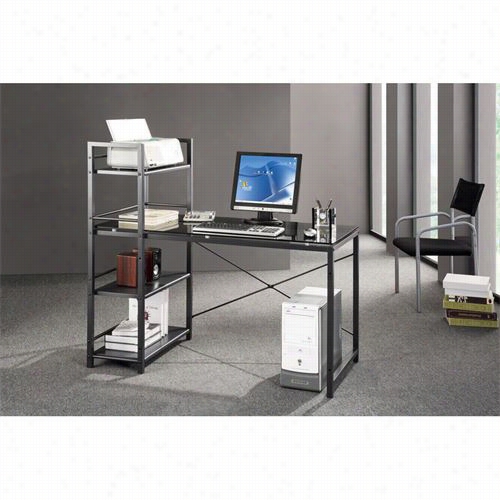 T Echni Mobili Rta-7337-gls Glass Desk With Built-in Shelves In Grey