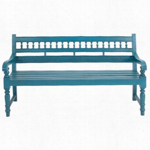 Woodland Imports 37750 Mahogany Wooden Benhc In Turquoise Dismal Foor 3-4 Persons