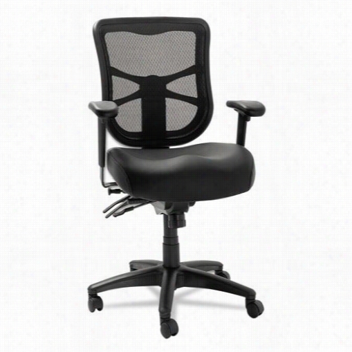 Alera Aaleel4215 Elusion Series Messh Mid-back Multifunction Chair In Black Leather