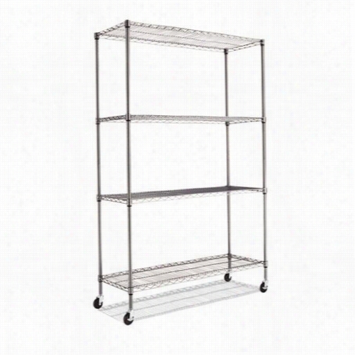 Alera Laesw604818ba Complete Wire Shelving Unit In Black Anthracite With Caster And Four-shelf