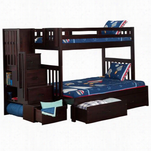 Atllantic Furniture Ab63711 Cascade Twin Over Full Staircase Bunk Bed In Espresso By The Side Of 2 Storage Drawers